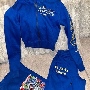 Ed Hardy Royal Blue Tracksuit with Gold Accents